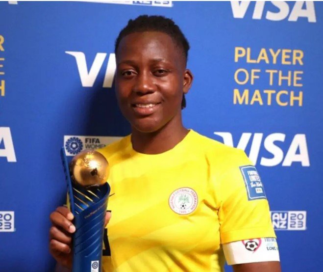 Super Falcons goalie, Chiamaka Nnadozie wins Player of the Match award