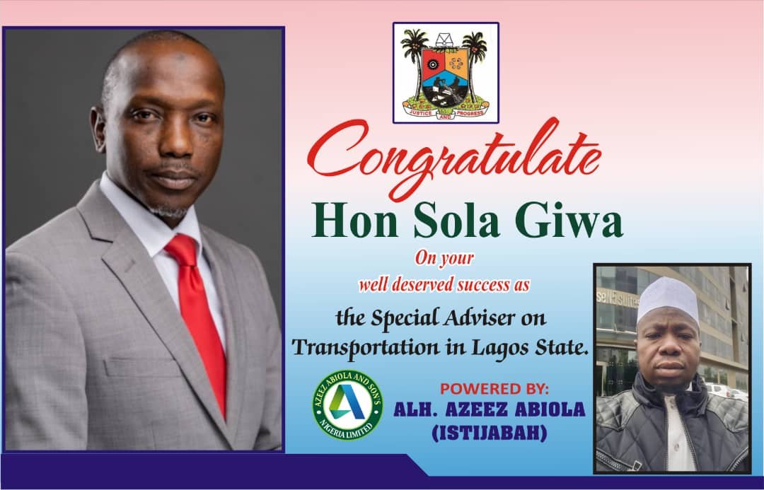 Istijabah congratulates newly nominated Special Adviser to Governor on Transport, Sola Giwa